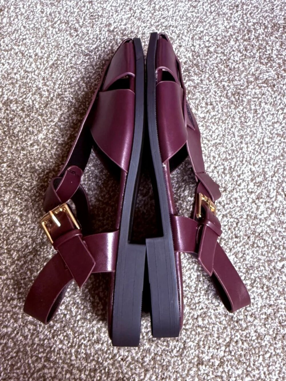 ZARA Women's Burgundy Leather Fisherman Cage Sandals EU 38 US 7.5 - Picture 5 of 13